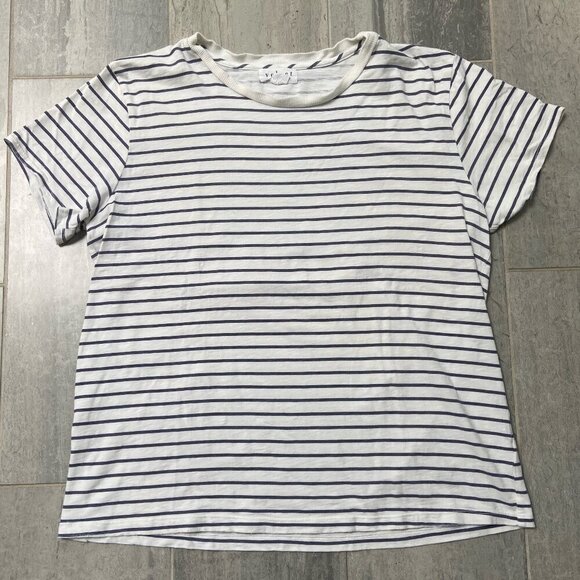 Velvet by Graham & Spencer Tops - Velvet by Graham & Spencer Distressed Striped Crewneck T-Shirt Blue/White--Large